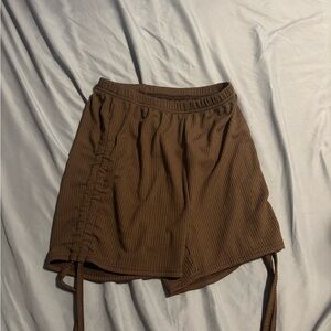 ROMWE Brown Ribbed High-Waist Drawstring Shorts